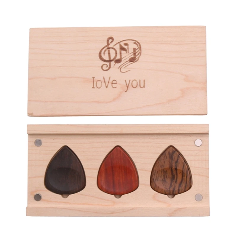 

Guitar Pick Box Holder Wooden Collector with 3 Pieces Wood Picks Guitar Wooden Box Holder Wood Guitar Picks Classic