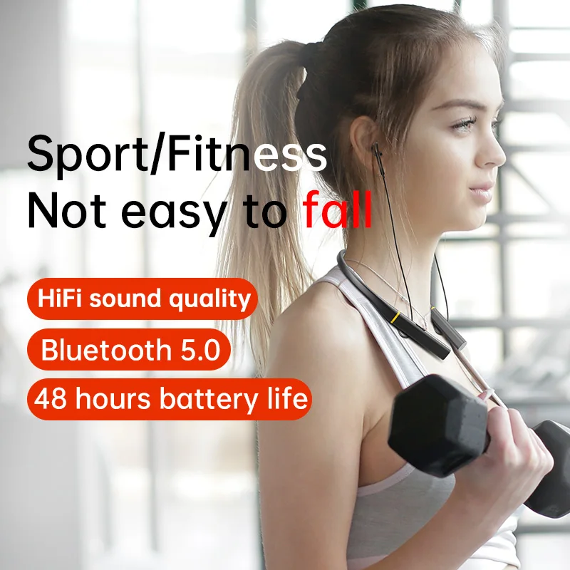 sports neckband earphones bluetooth wireless headphones 48 hours standby with memory card microphone for xiaomi apple samsung free global shipping