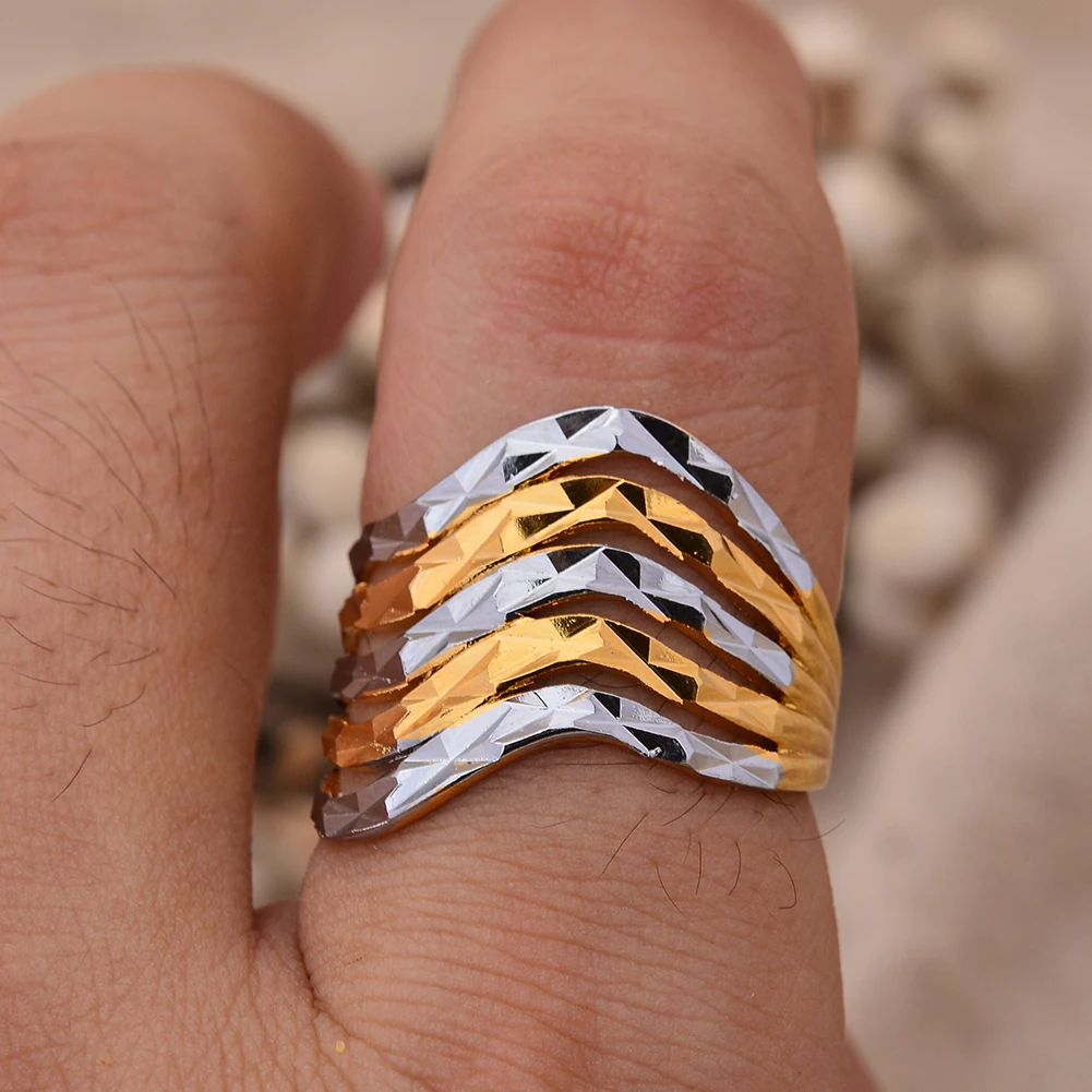 

Two Color Dubai African Small Gold Color Rings for Women Girls Arabian Middle East Jewellery Ring Woman Mama Best Gifts