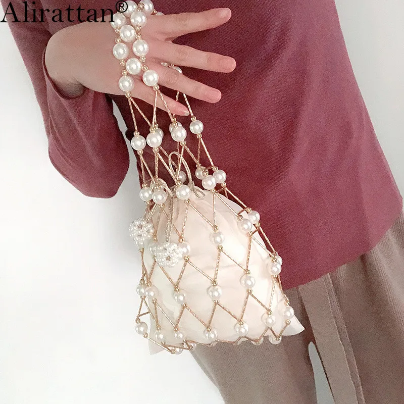 

Pearl Handmade Hollow Bags For Women 2021 Summer New Style Fashion Trend Brand Ladies Handbag Casual Geometric Clutch Wallet