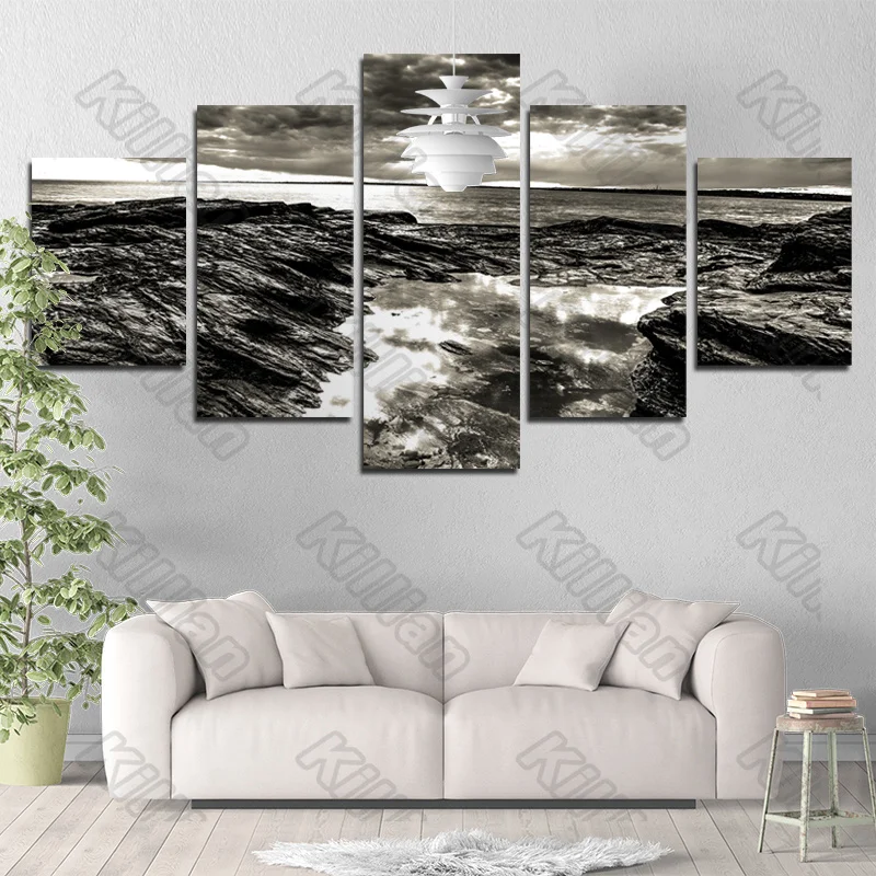 

Nostalgia Style Murals Canvas Painting Bed Home Decoration Prints 5 Pieces Trench Beach Decoration Living Room Wall Mural