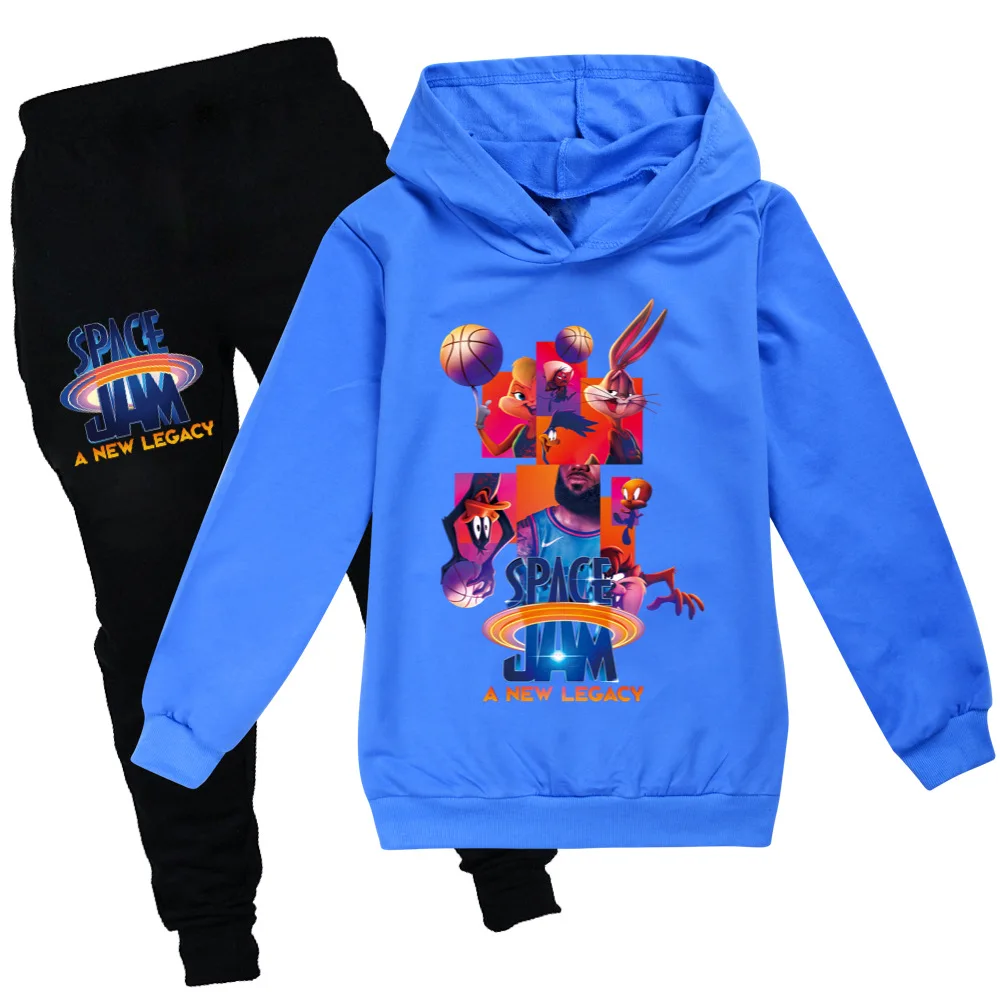 

2021 New Fashion SPACE JAM 2 Children Sweatshirts Pants 2pcs Sets Boys Hoodies Funny Boys Girls Clothes Kids Clothing Streetwear