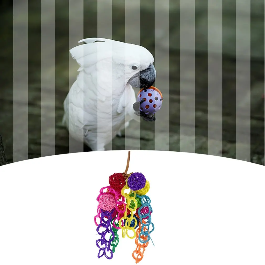 

Fast Shipping Colorful Rattan Ball Cowhide Rope String Portable Bird Pet Supplies Parrot Biting Toy Bird Cage Accessories