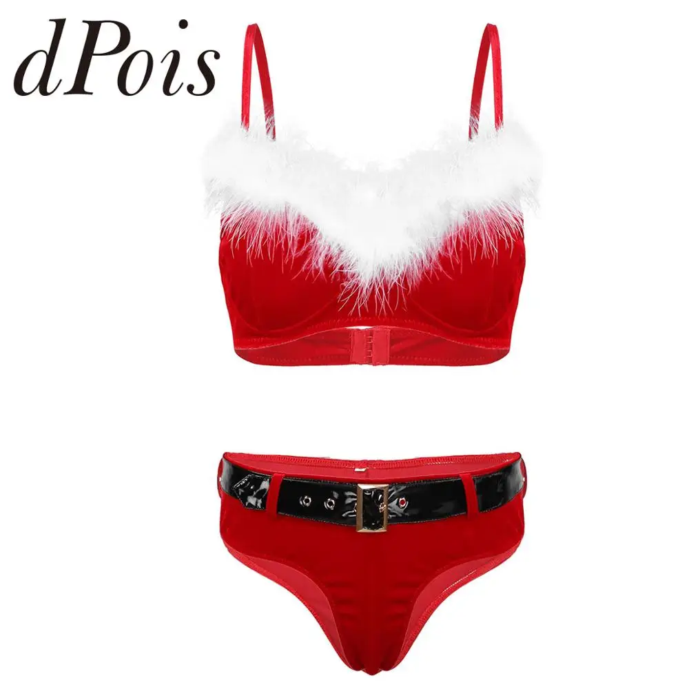 

3 шт., Женский мягкий бархатный Рождественский комплект нижнего белья, бюстгальтер без подкладки на тонких бретельках, топ + Трусы-стринги с ...