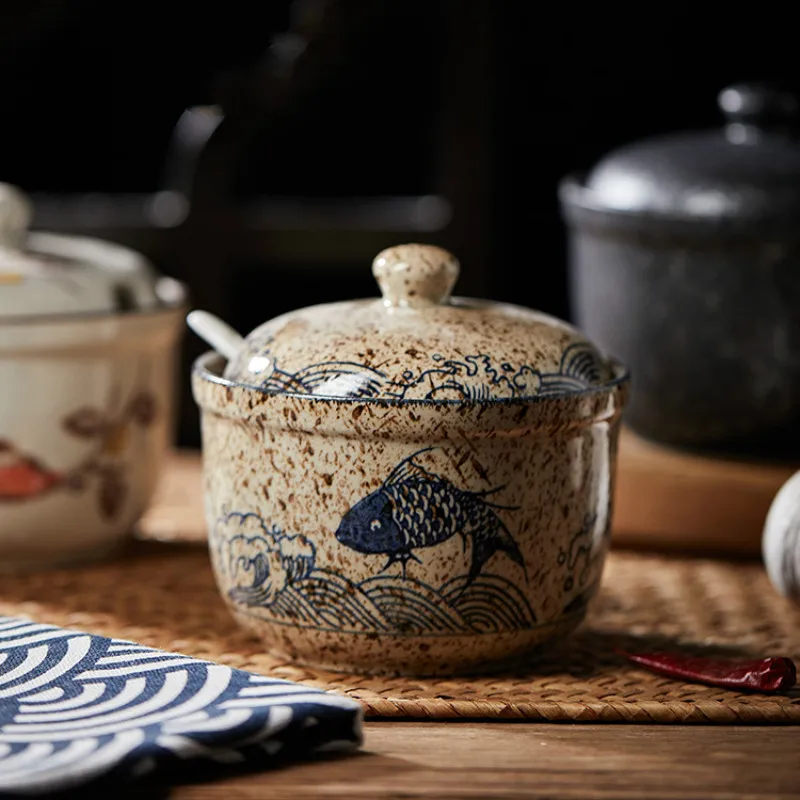 

Japanese Style Ceramic Spice Jar Household Kitchen Tank Set Chili Spice Box Salt Glutamate Condiment Bottle Kitchen Accessories