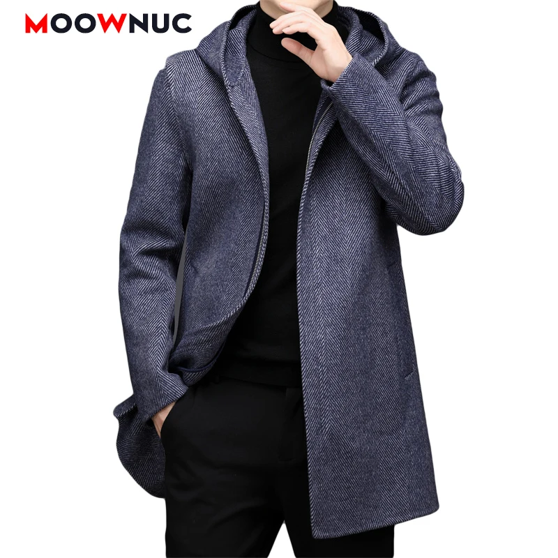 

Fashion Overcoat Casual Windbreaker Men's Wool Jackets 2021 Hight Quality Coat Male Trench Outwear Winter Autumn Thick MOOWNUC