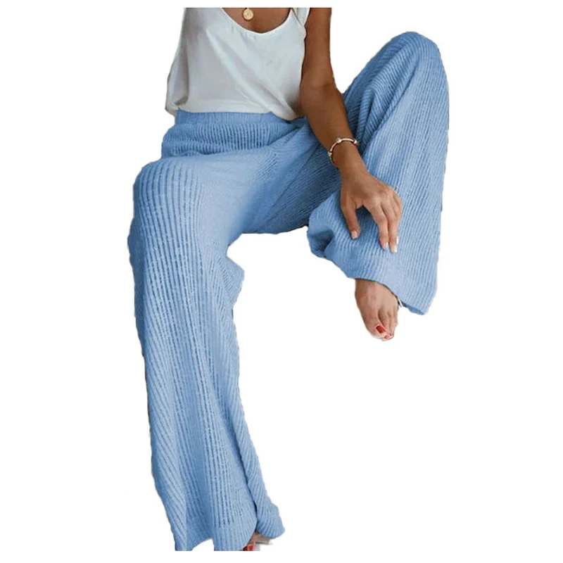 

2021Women High waist trousers Solid Thin Pants Womens Casual Pants Trousers Ladies High-waist Loose Wide-leg Elegant Trousers