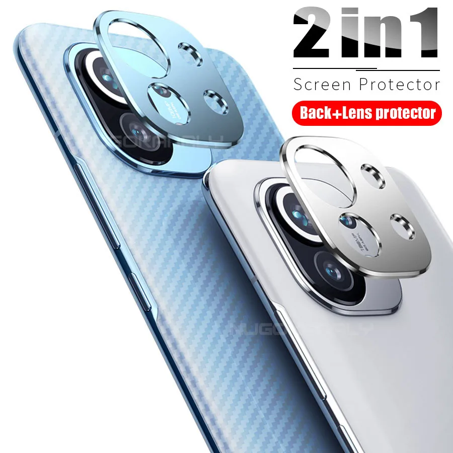 Camera Lens Metal Ring Case for  Xiaomi Mi 11 Redmi Note 10 K40 Poco F3 Pro 4G Back Camera Screen Protector Cover + Back Film
