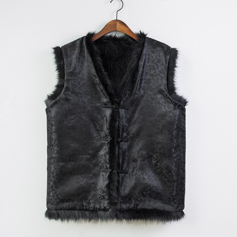 Мужской меховой жилет из меха енота Шелковый наряд с толстой теплой шалью