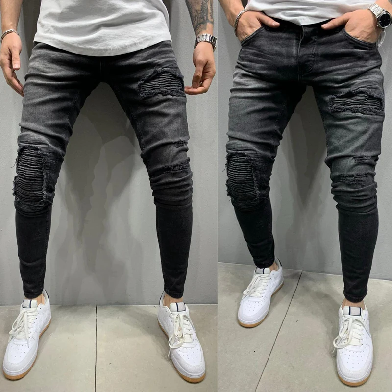 Casual Party Jeans Men Skinny Jeans Men 2020 Stretch Ripped Pants Streetwear Mens Denim Elastic Waist Black Blue pants S-3XL