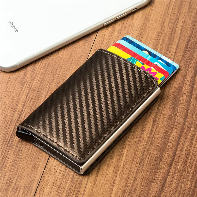 

Bycobecy Customized Name Pop-up Smart Wallet Metal Aluminum Cardholder Box PU Leather Slim Wallets RFID Credit Card Holder Cases