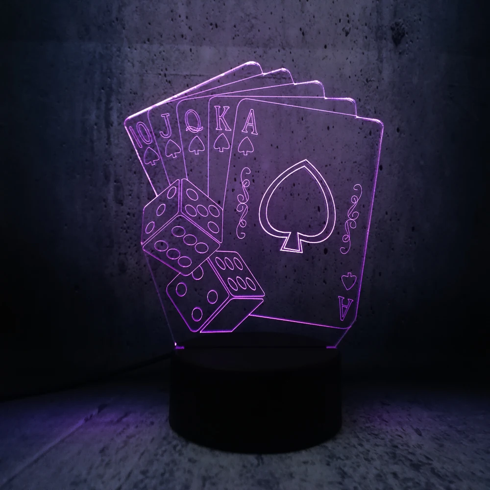 Креативная 3D светодиодная USB лампа волшебное украшение TEXAS HOLD EM Dice Poker Spades