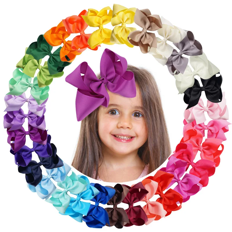 

6 Inch Big Ribbon Bows Hair Clips For Kids Solid Color Grosgrain Headdress Hairpins Sweet Hair Accessories Headwear Hair Clamps