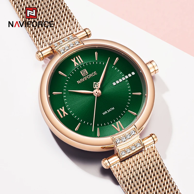 Часы наручные NAVIFORCE женские кварцевые роскошные брендовые зеленые модные