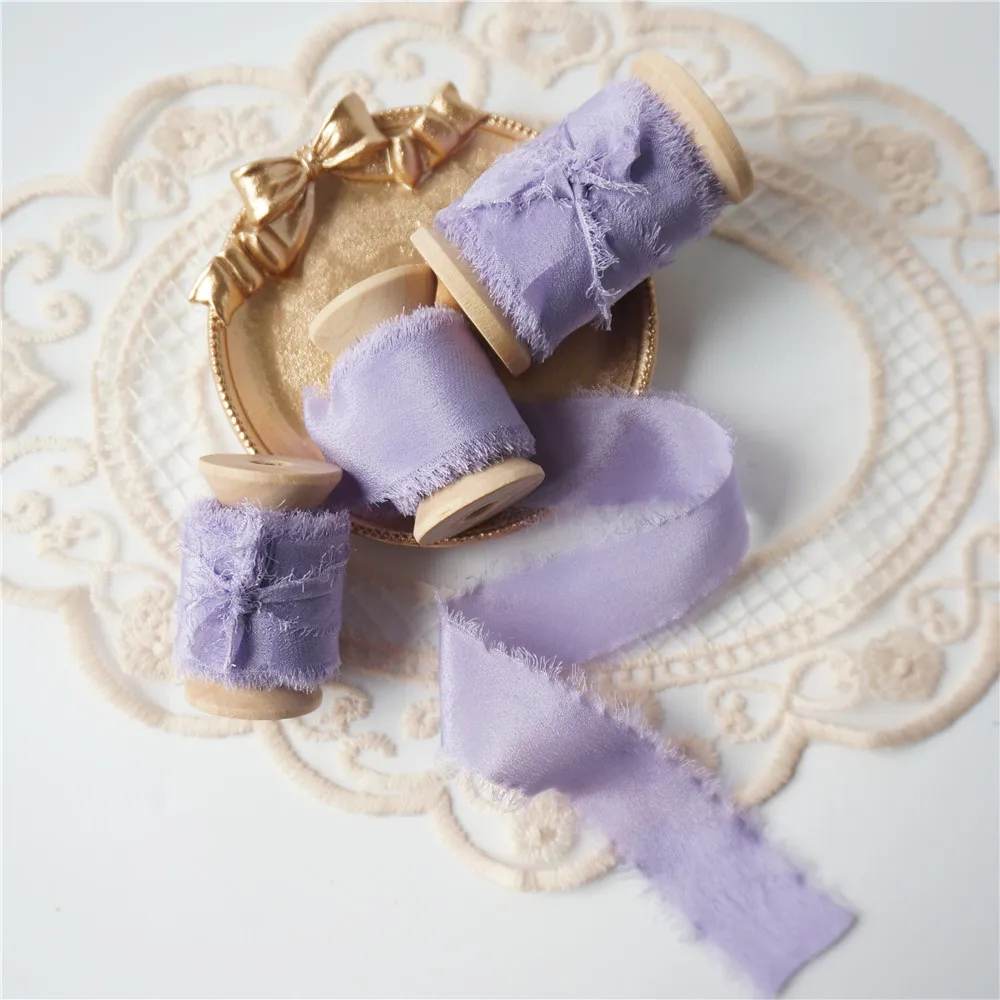 5 МТС/рулон белые из чистого шелка потертые с окантовкой свадебный букет лентами