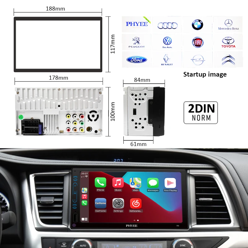2 Din Carplay Stereo Car Radio RDS Bluetooth Handsfree AM FM Mirror Link USB 7&quot Touch Screen Audio System Head Unit PHYEE X6 |