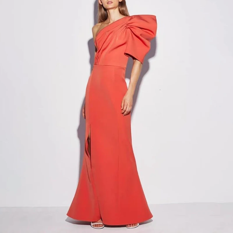 Женское Макси формальное платье на одно плечо асимметричный косой воротник