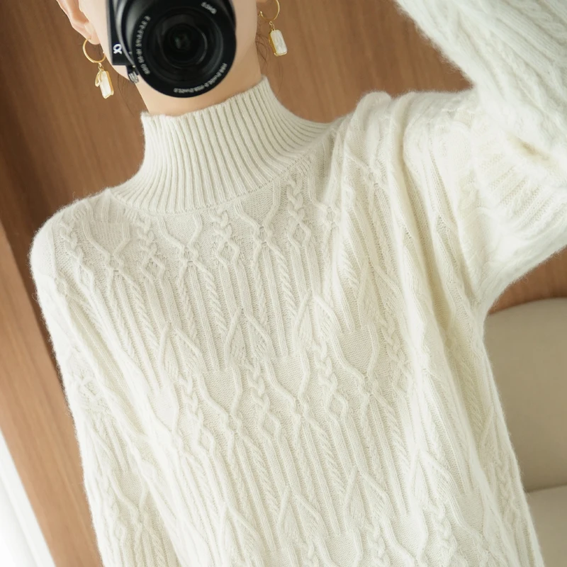 

Winter half high neck cashmere sweater women Korean loose wool sweater wild short sweater knitted bottoming shirt