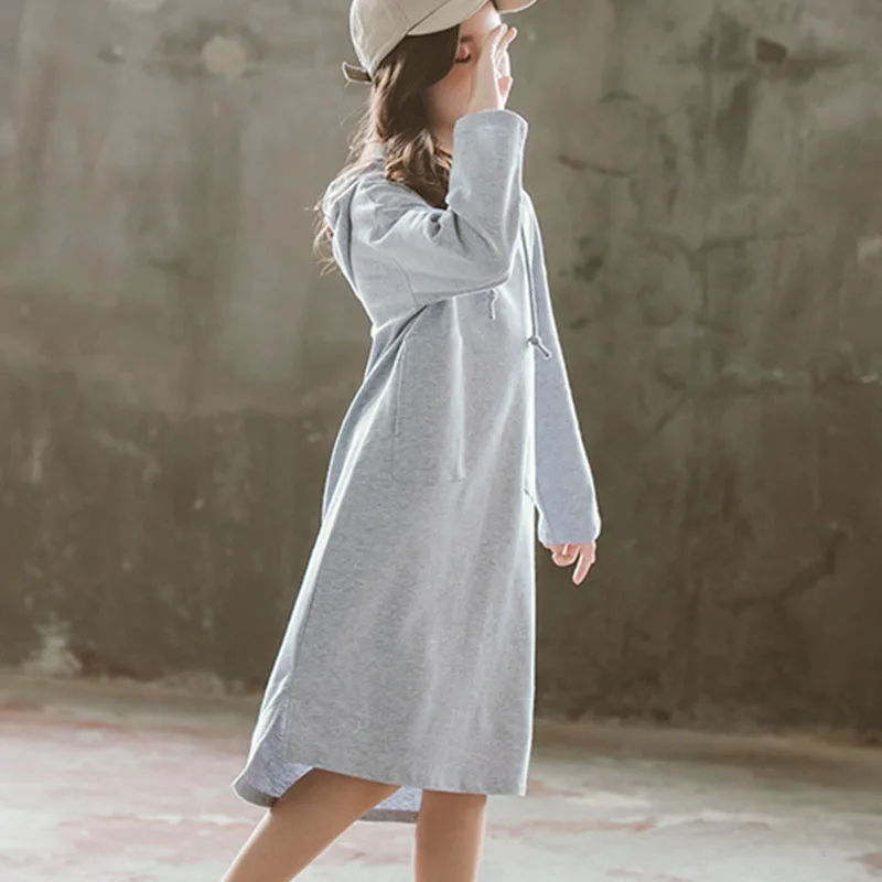 Back To School Spring Big Girls Dresses 2022 Autumn Teen Kids100% Cotton Hoodies Baby Casual Dress Children Clothing | Детская одежда и