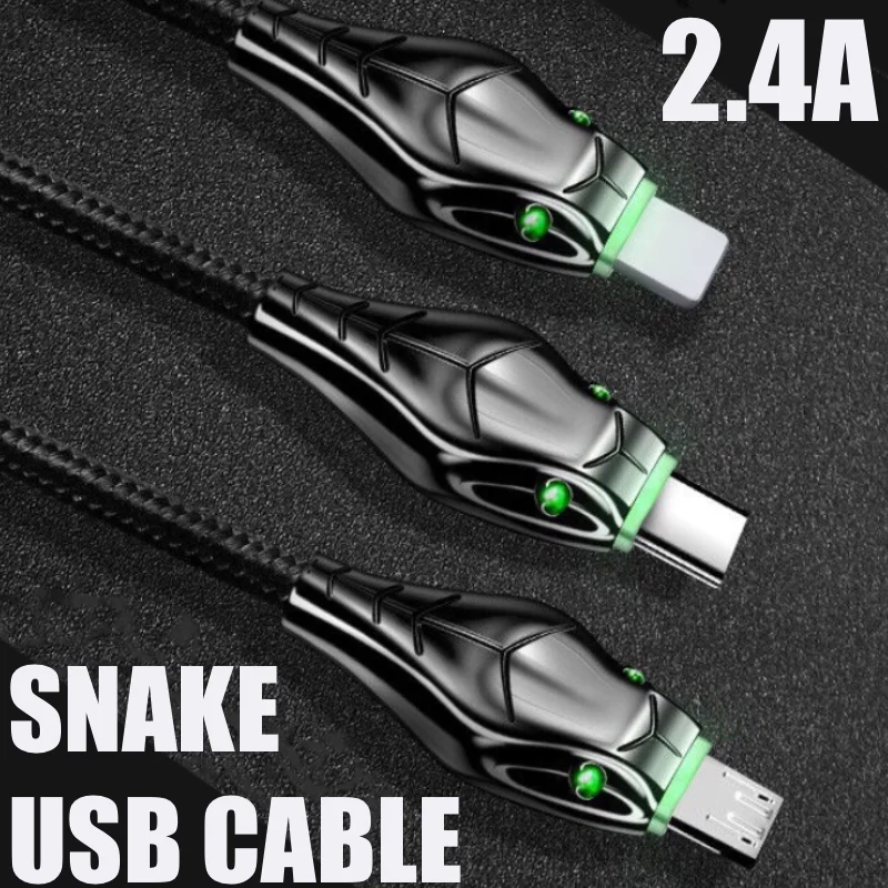 USB кабель Snake Outlook 1 м 2 быстрое ЗУ для мобильного телефона Micro зарядный провод Type C