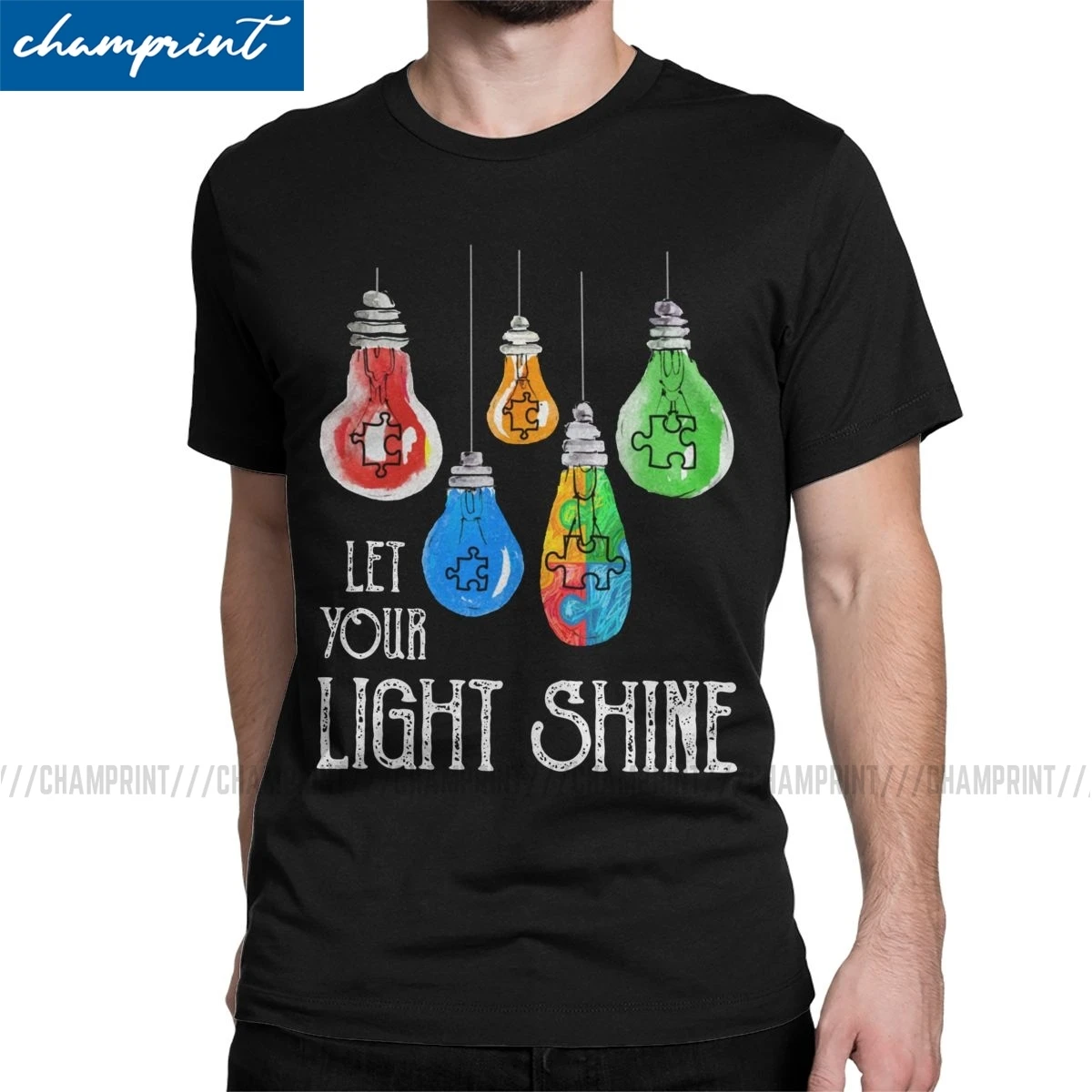 

Autism Awareness Let's Your Light Shine T-Shirt Men Autismo Autistic Vintage Tee Shirt Round Neck T Shirt Summer Clothes