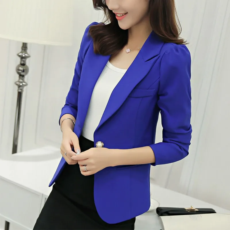 

New Elegant Single Button Solid Color Blazer Suit Spring Slim Tops Women Blazer Casual Long Sleeve White Women Blazer Coat