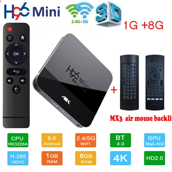 1G 8G MX3 backlit H96 мини H8 Android 9,0 ТВ приставка 2 Гб 16 Гб Rockchip RK3328A 1080p 4K медиаплеер двойной Wifi Google Play Store Netflix Youtube 1G8G - Цвет: 1G 8G MX3 backlit