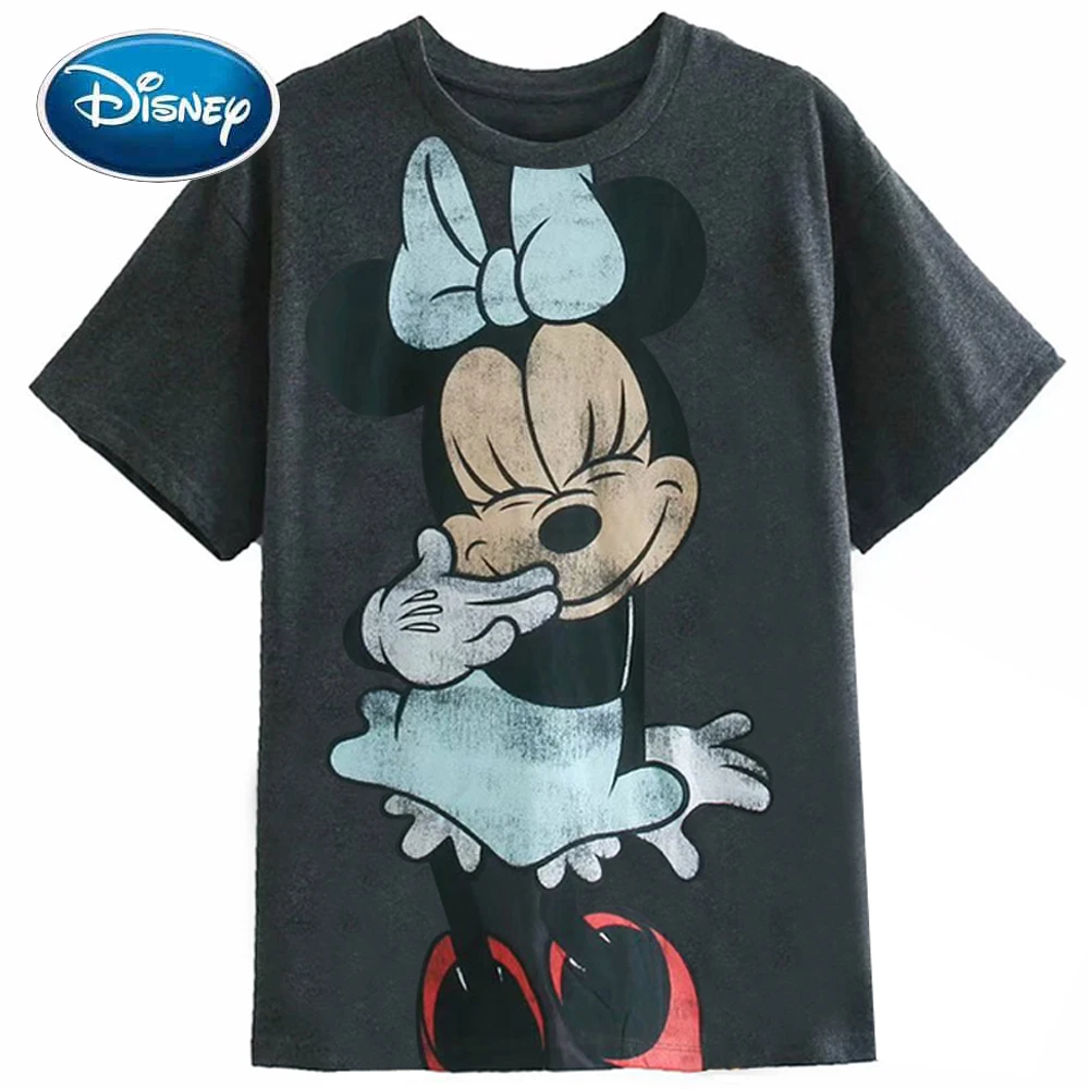 

Disney Fashion Minnie Mouse Daisy Duck Bambi Deer Cartoon Print T-Shirt O-Neck Pullover Short Sleeve Casual Sweet Women Tee Tops