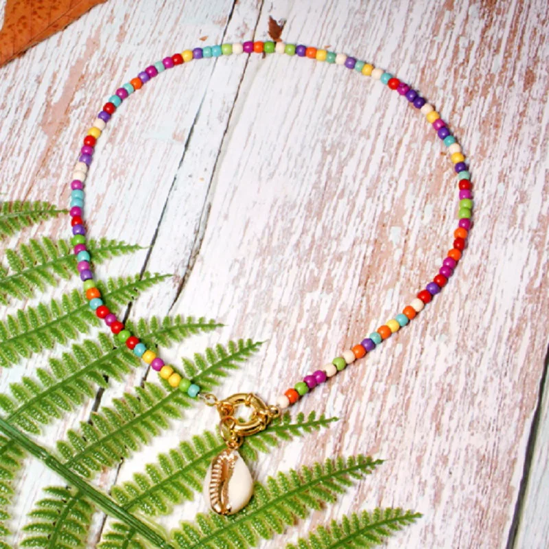 Ручная работа цветной бисер чокер для женщин Модный богемный летний шикарный