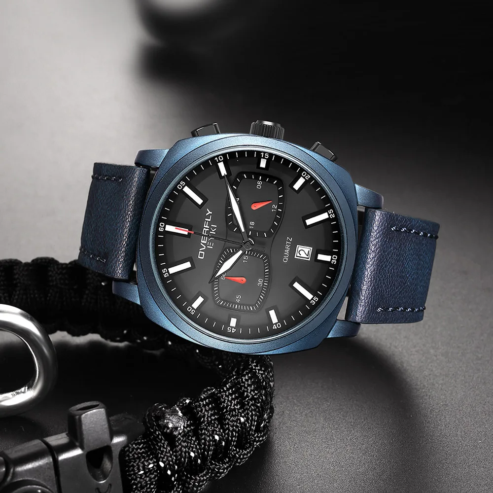 EYKI Men Luminous Calendar Watch Sport Watches Waterproof Quartz Wristwatch Fashion Square Leather Clock Relogio Masculino | Наручные