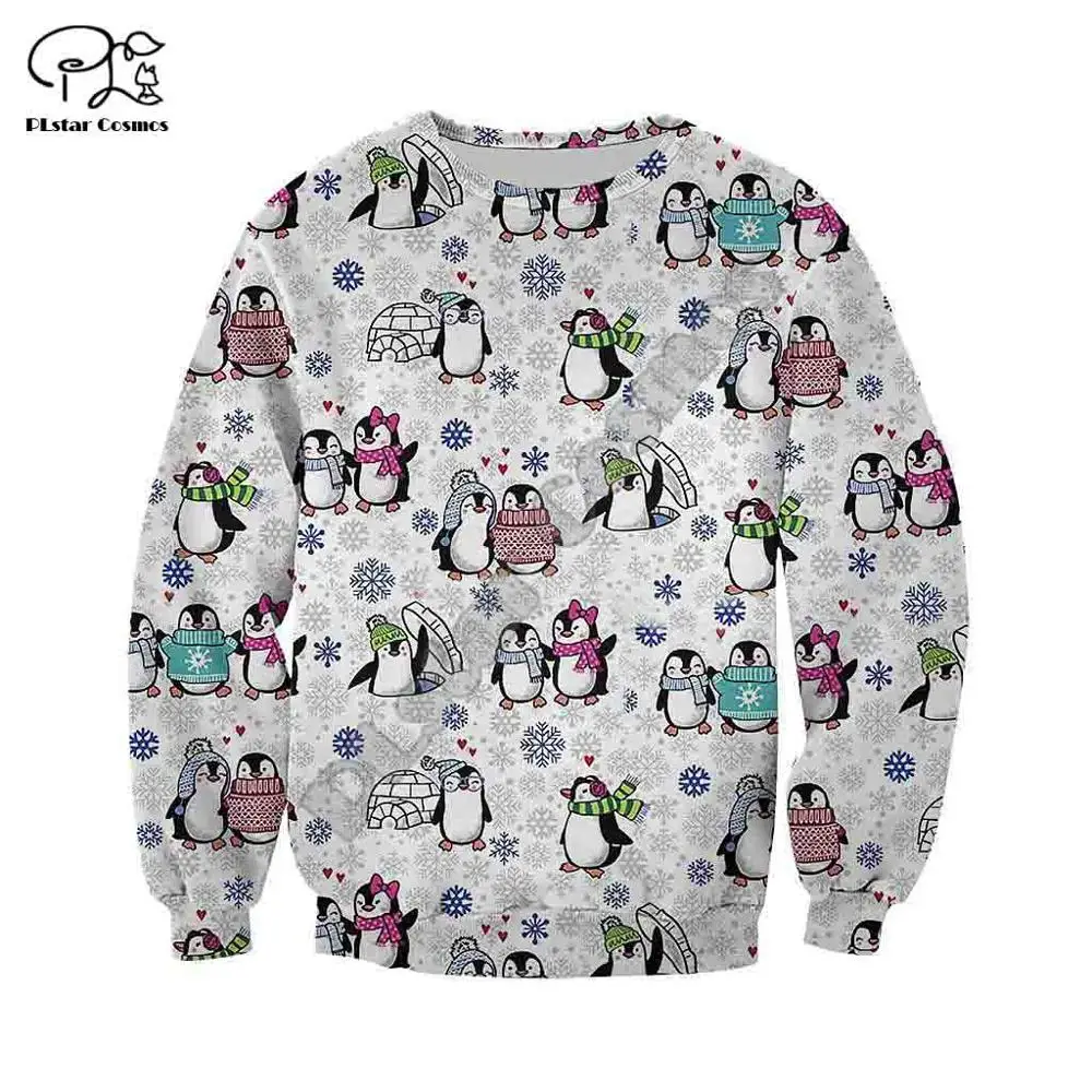

PLstar Cosmos 3DPrint Merry Christmas Santa Claus Penguin Unisex Harajuku Streetwear Man/Woman Funny Zip Hoodies/Sweatshirt-c11