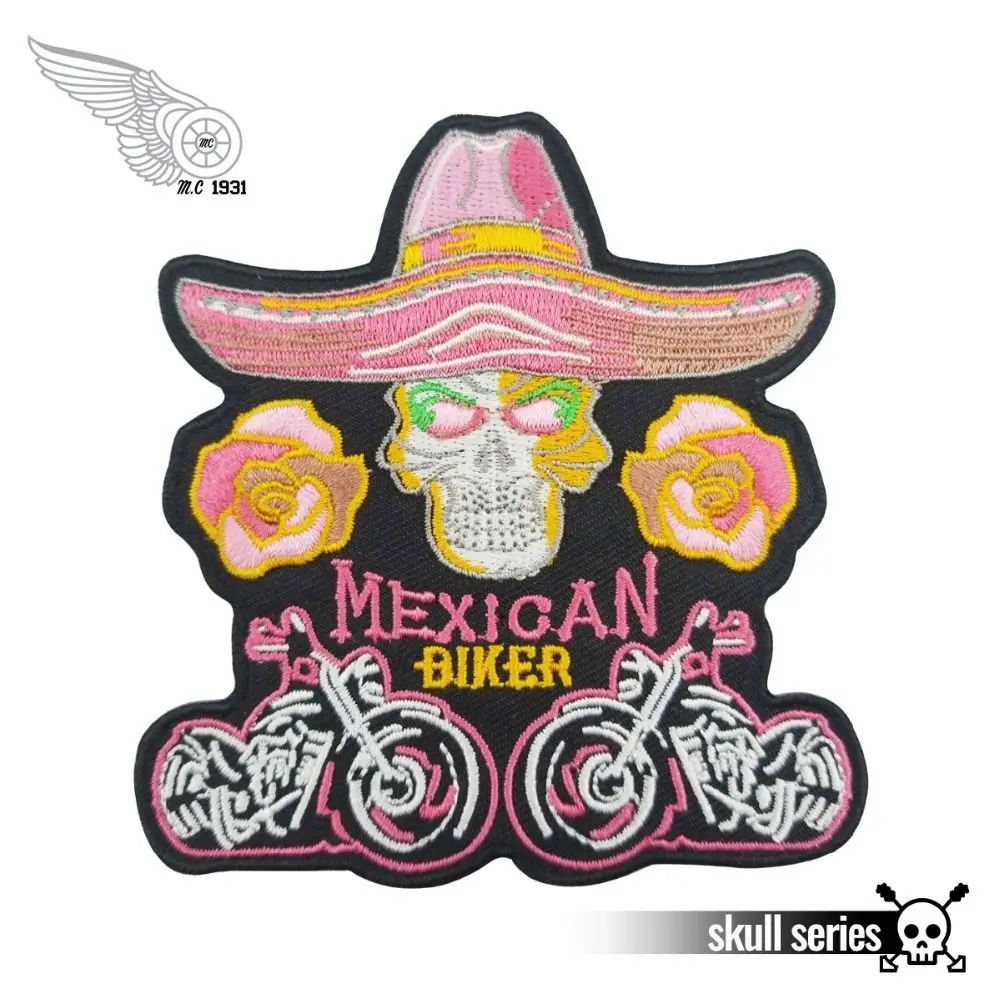Мексиканская Байкерская вышитая нашивка ковбой панк в розовом цвете для
