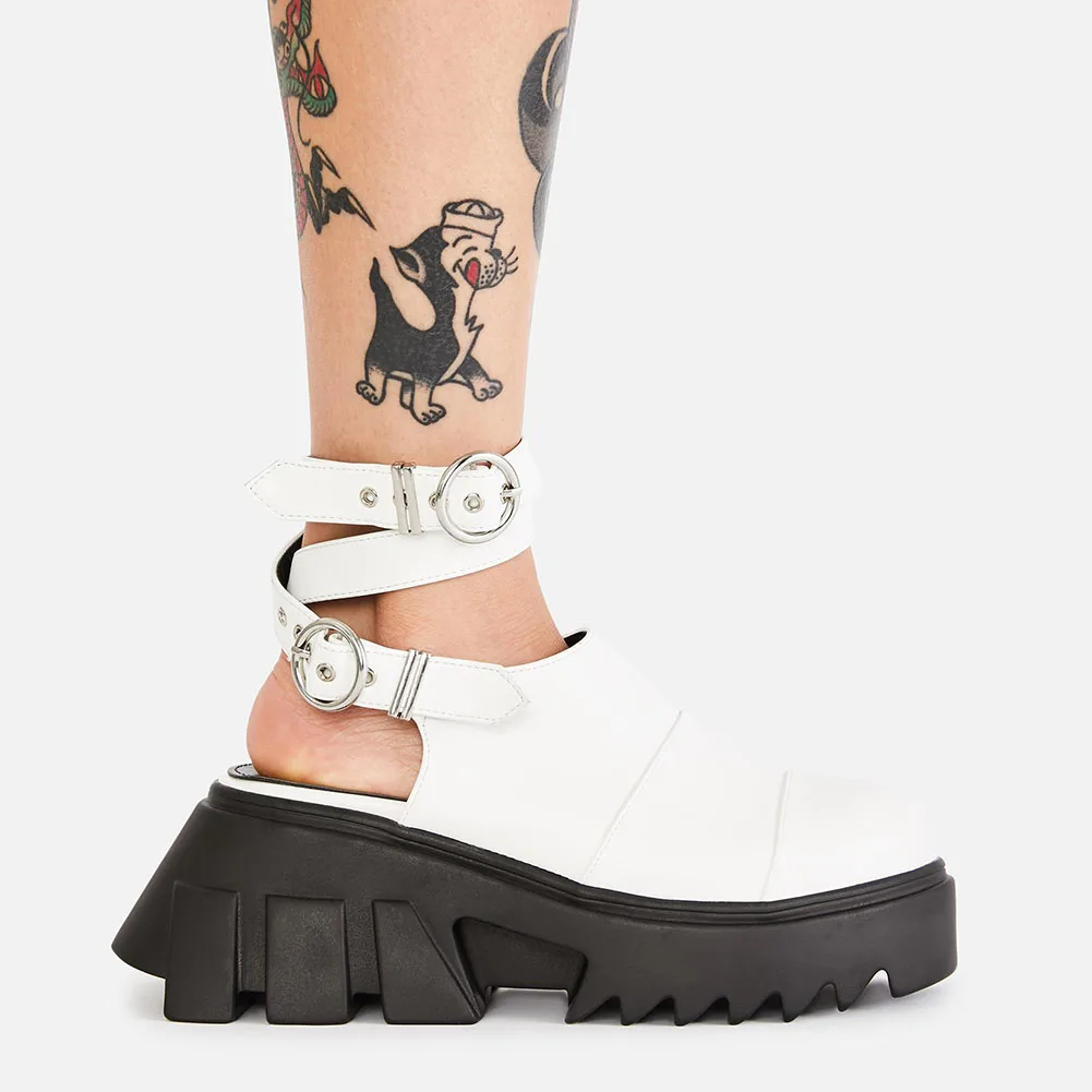 

RIBETRINI The Big Size 43 Female Sandals Black Buckle Strap Platform Punk Sandals High Heel Cool Fashion Casual Shoes Woman