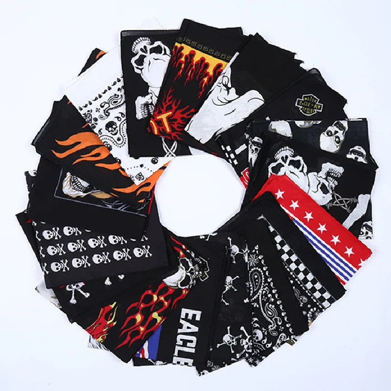 

New Design Fashion Hip Hop 100% Cotton Skull Bandana Square Scarf Black Paisley Bicycle Headband For Women/Men/Boys/Girls