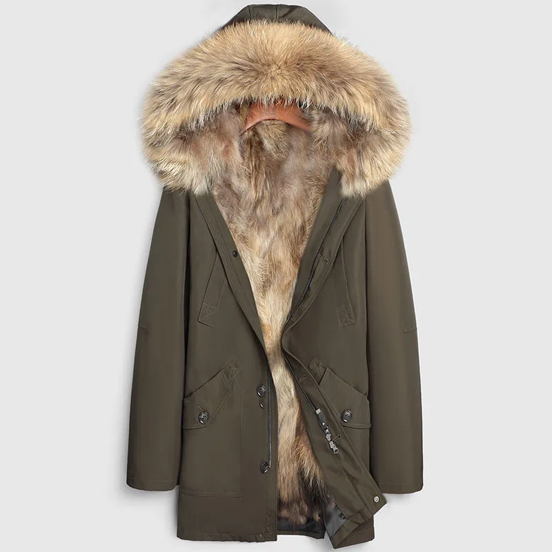 Мужская парка с натуральным мехом енота теплая длинная куртка большого размера