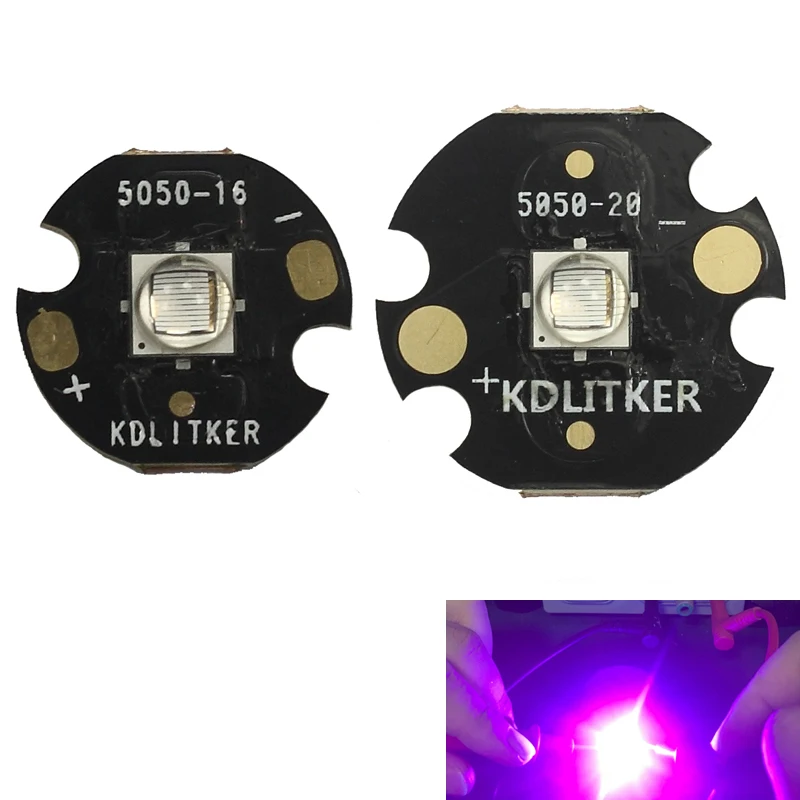 

Custom 10W 5050 UV395nm SMD Ultraviolet UV LED Emitter with KDLITKER DTP Copper MCPCB Flashlight DIY