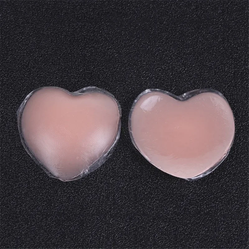silicone heart 2 шт./1 пара, силиконовые накладки на соски, накладки на бюстгальтер, клей для кожи, многоразовые невидимые накладки на грудь, вечерние наклейки - Цвет: silicone heart