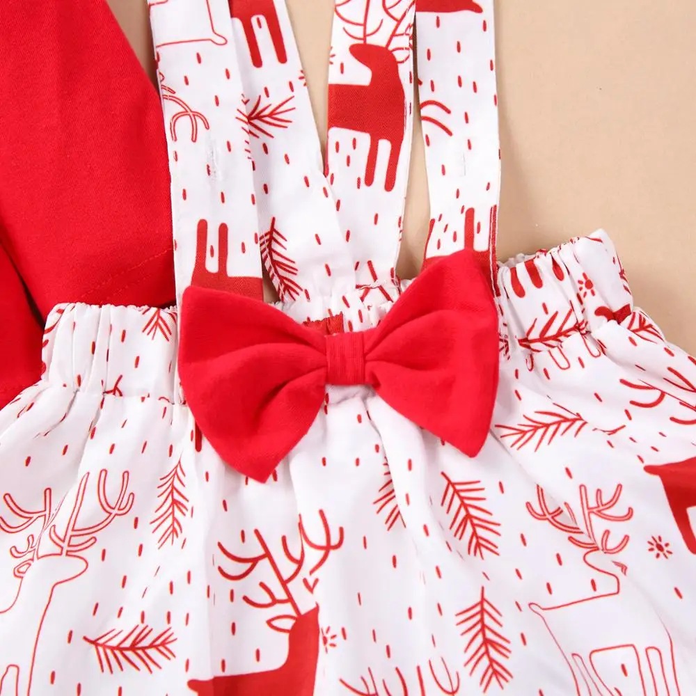 

New Baby Christmas Outfit Girl Sets 3 PCS Long Sleeve Deer Top+Bowknot Suspender Skirt+Headband Little Girls Clothing