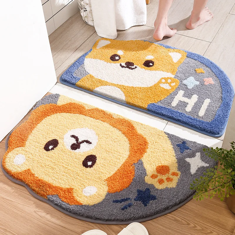 

Semicircle Cartoon Animals Flocking Door Floor Mats Carpets Doormat Rugs For Entrance Non-Slip Toilet Water Absorption Bathroom
