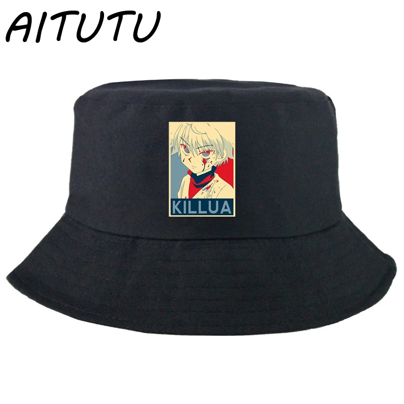 

Hunter X Hunter Print Bucket Hat Women Men Panama Summer Cap The Design Flat Visor HaKillua Zoldyck HISOKA Anime Fisherman hat