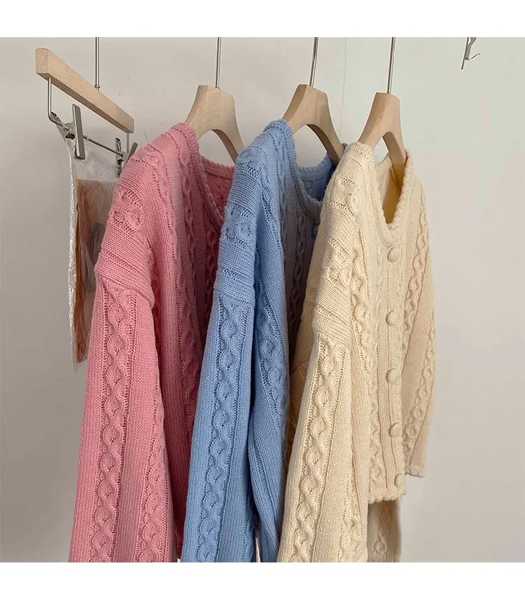 

Spring and autumn 2021 new Korean hollowed out long sleeve sweater cardigan with twist sweater for women