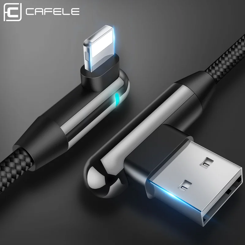Cafele 90 градусов светодиодный usb кабель для IPhone 11 Pro X Xs Max 8 7 6s Plus мобильный игровой