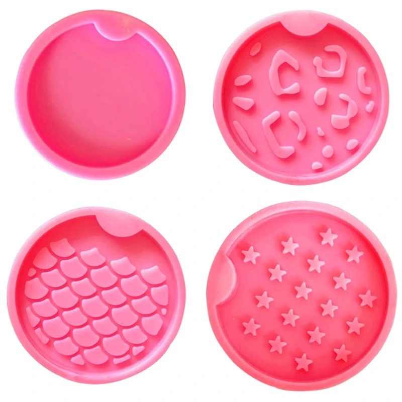 

L5YD 4 Styles Round Coaster Silicone Molds for Resin Casting USA Flag Fish Scale Pattern Coaster Epoxy Resin Molds Craft Tool