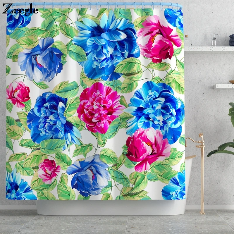 

Printing Floral Colorful Pattern Shower Curtain Set Home Decoration Waterproof Polyester Shower Curtain with Hooks Washable