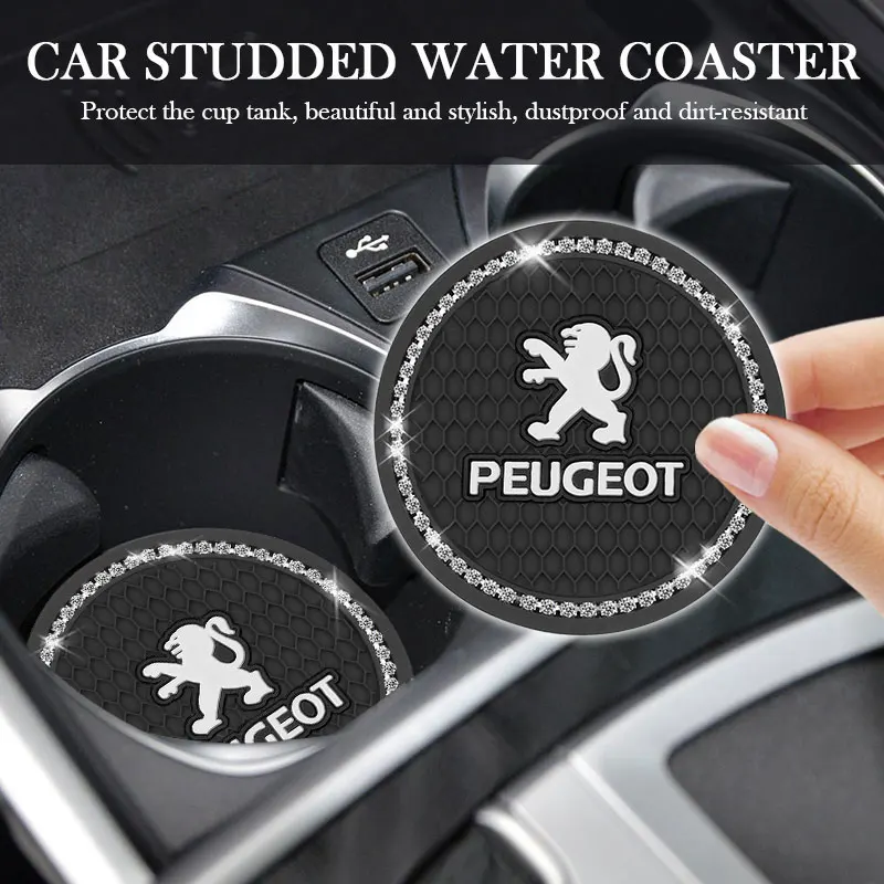 

2pcs Rhinestone Car Cup Holder Coaster Non Slip Pad Mat for Peugeot 206 307 406 407 207 208 308 508 2008 3008 4008 6008 301 408