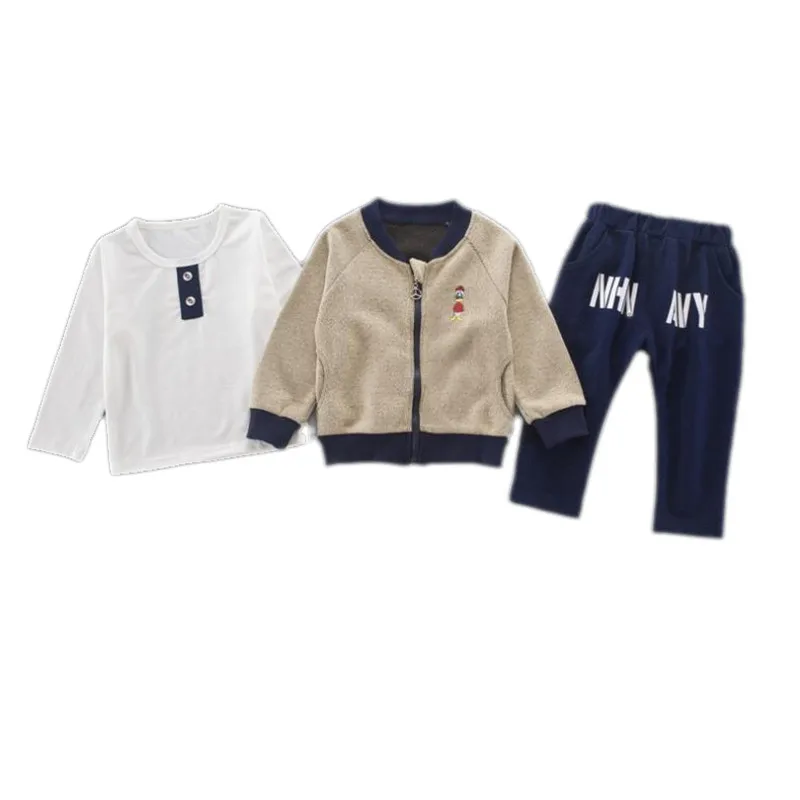 Boys Girls Clothing Set Fall Infant Baby Long Sleeve T-Shirt+Coat+Pants 3pcs Outfits Toddler Childern Casual Tracksuit A0078 | Мать и