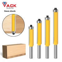 8mm shank router bit with bearing for wood cutter 2 flush trim tungsten carbide end mill for woodworking tools 50mm 76mm 63mm