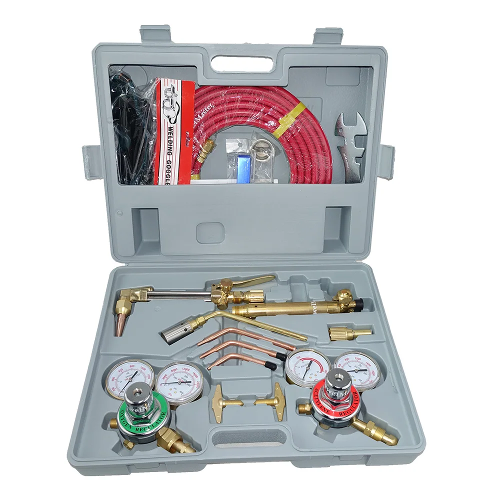 Gas Cutting Torch Welding Torch Kit USA 6290 Tips Welding Goggle Spark Lighter Tip Cleaner Twin Hose Metal Cutting Welding Tool