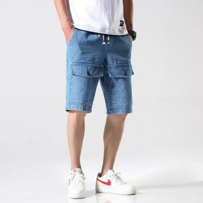 Джинсовые шорты мужские карго бермуды с эластичным поясом прямые бриджи большие