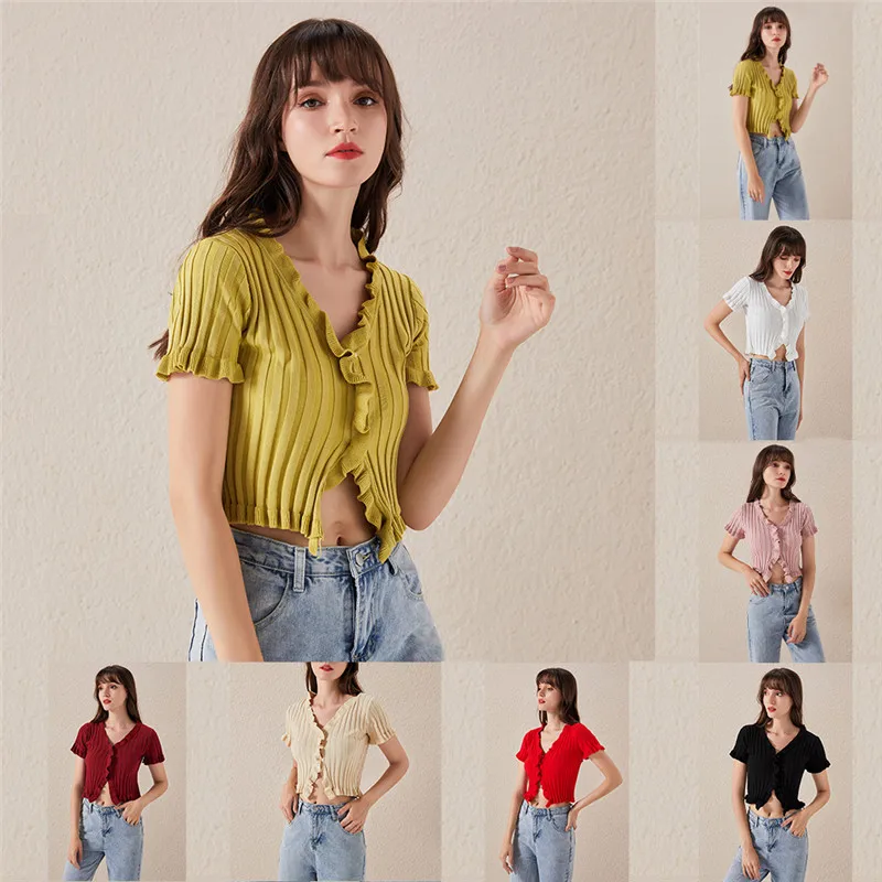 

Beauty Autumn Sweet Chic 7 Colours Knitted Shirts Women Casual V-neck Single Breasted Good Elasticity Cardigan Tops